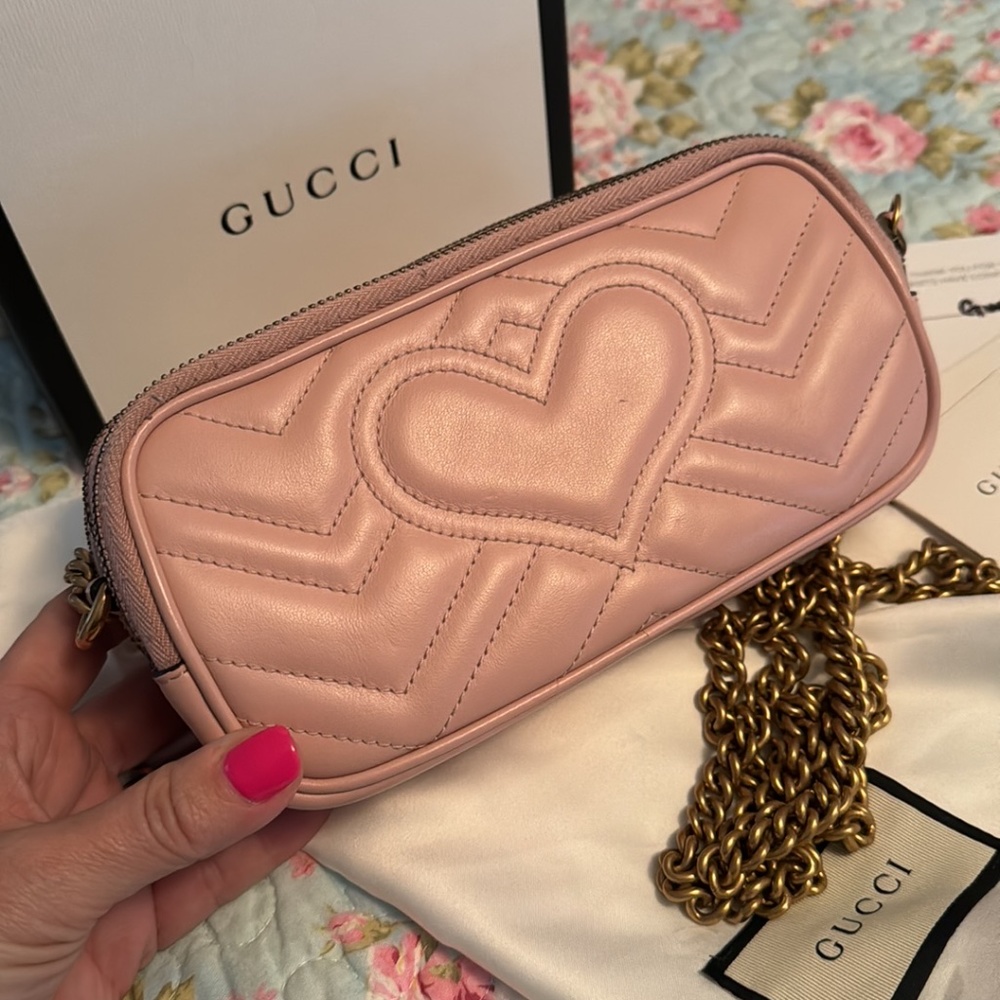 TRADED 💎Gucci💎 Marmont *Triple Zip* Nude Blush Pink Camera  Crossbody - Picture 7 of 12